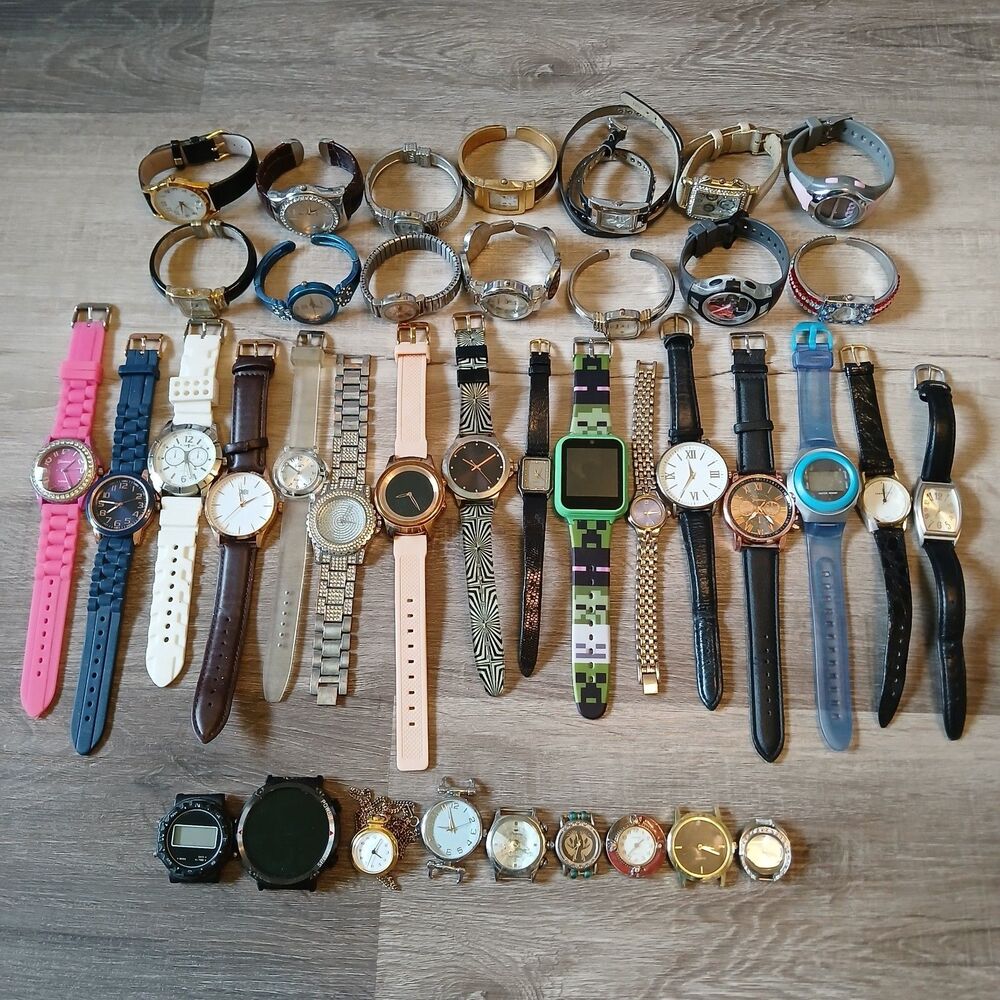 Huge Watch Lot of 35+ Mixed Brands Vintage & Modern Parts/Repair Untested-Box 11